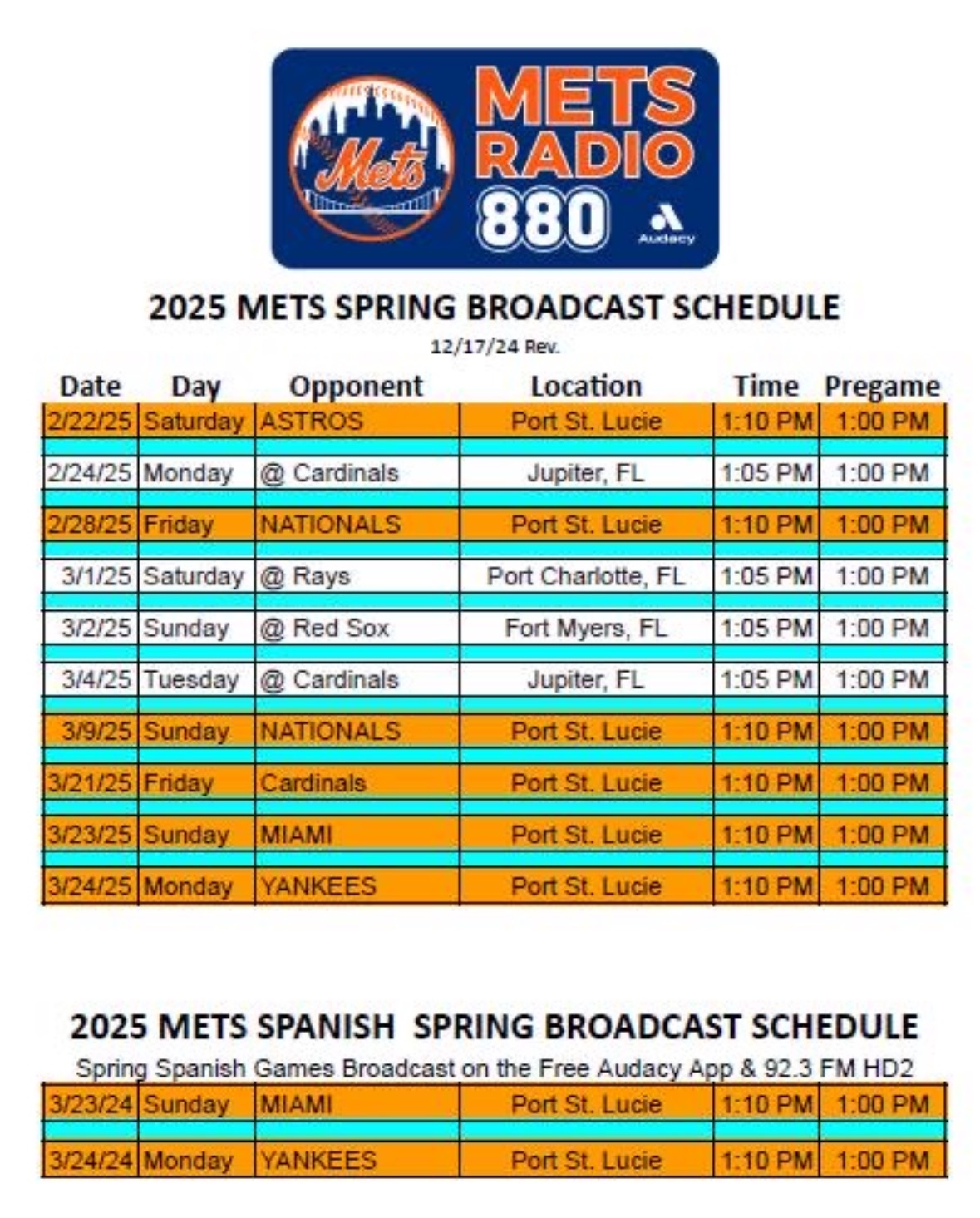 2025 Mets Spring Training Radio Schedule The Mets Police