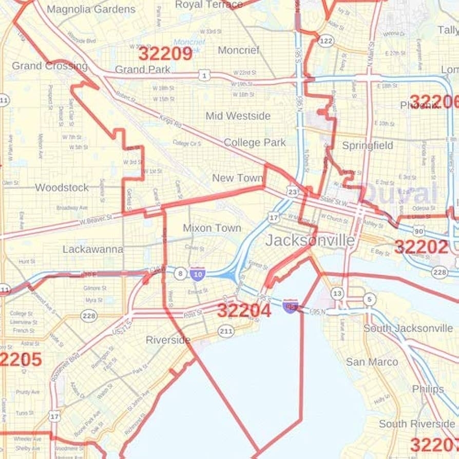 Jacksonville Zip Code Map Printable