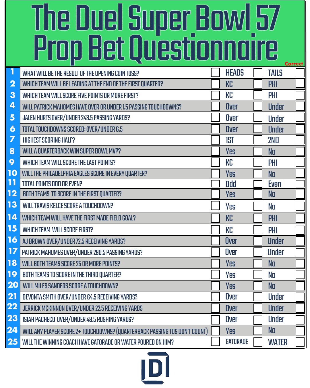 Super Bowl Prop Bets 2025 Printable