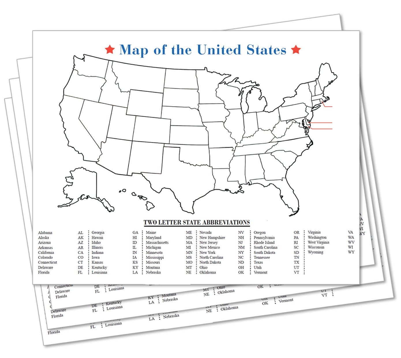 Blank 50 United States Map Poster 10 Pack USA US Educational Map With State Abbreviations Home School Printed On Cover Stock Paper Etsy