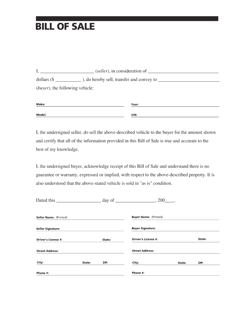 Blank Bill Of Sale Fill Online Printable Fillable Blank PdfFiller