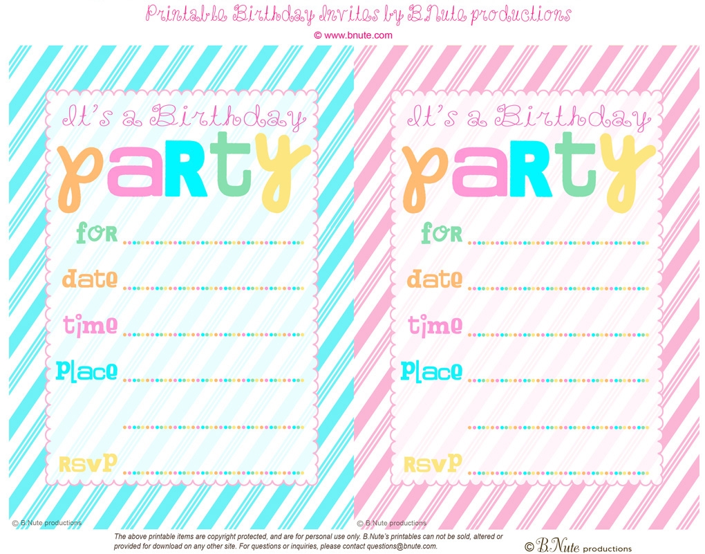 Bnute Productions Free Printable Striped Birthday Party Invitation