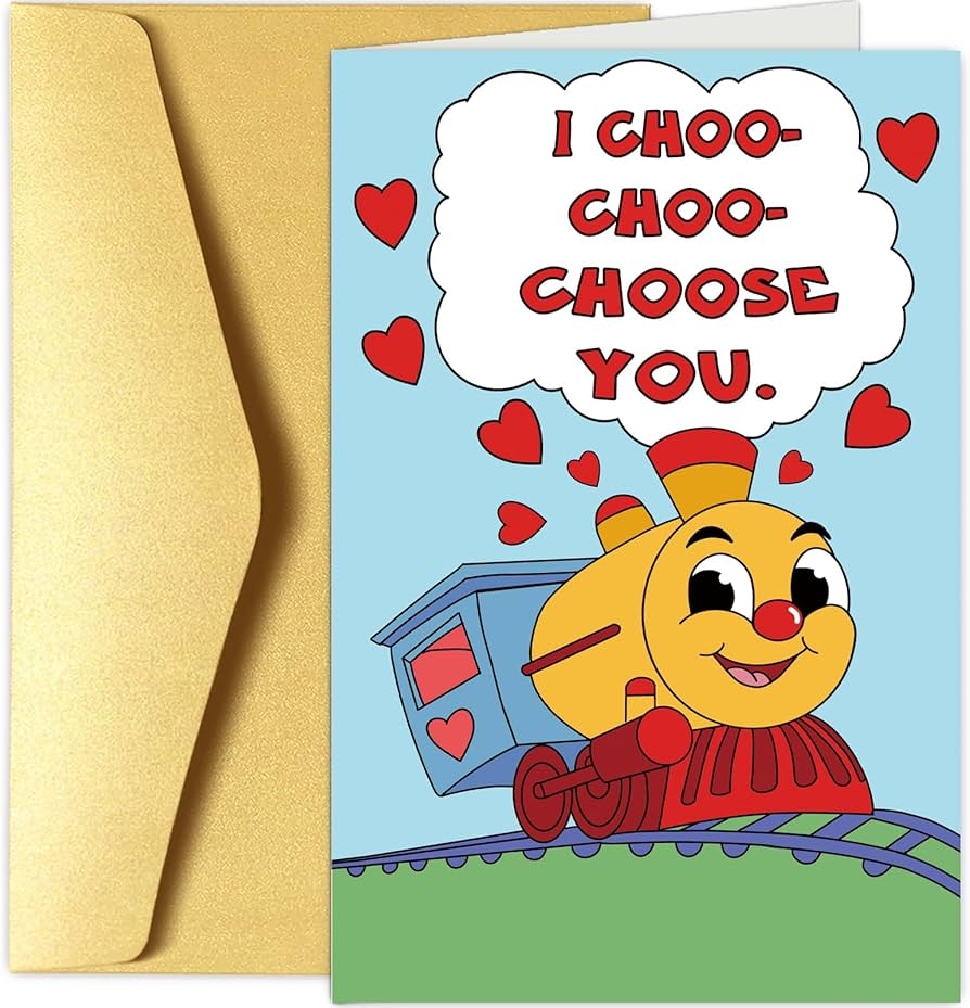 Chenive Funny Train Valentine s Day Card Cute Greeting Card For Kids Anniversary Card I Choo Choo Choose You Amazon de Stationery Office Supplies
