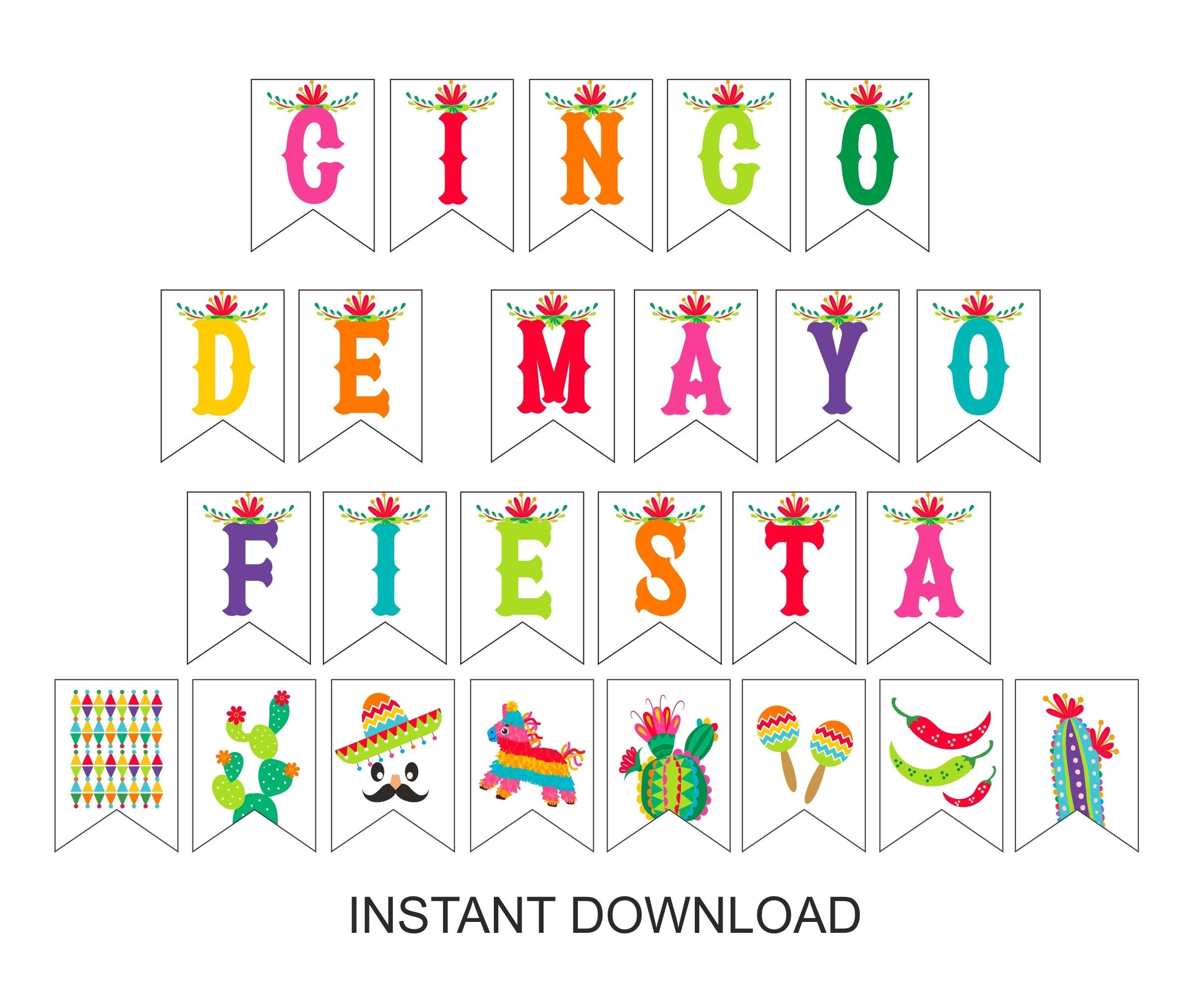 Cinco De Mayo Bunting Printable Cinco De Mayo Banner Printable Fiesta Banner Cinco De Mayo Party Banner Cinco De Mayo Decor 2 Pdfs Etsy