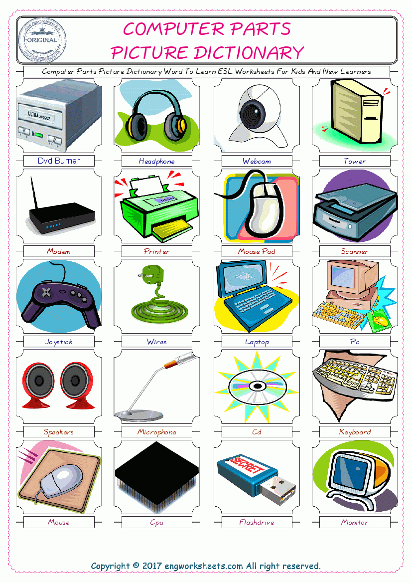 Computer Parts English Worksheet For Kids ESL Printable Picture Worksheets Library
