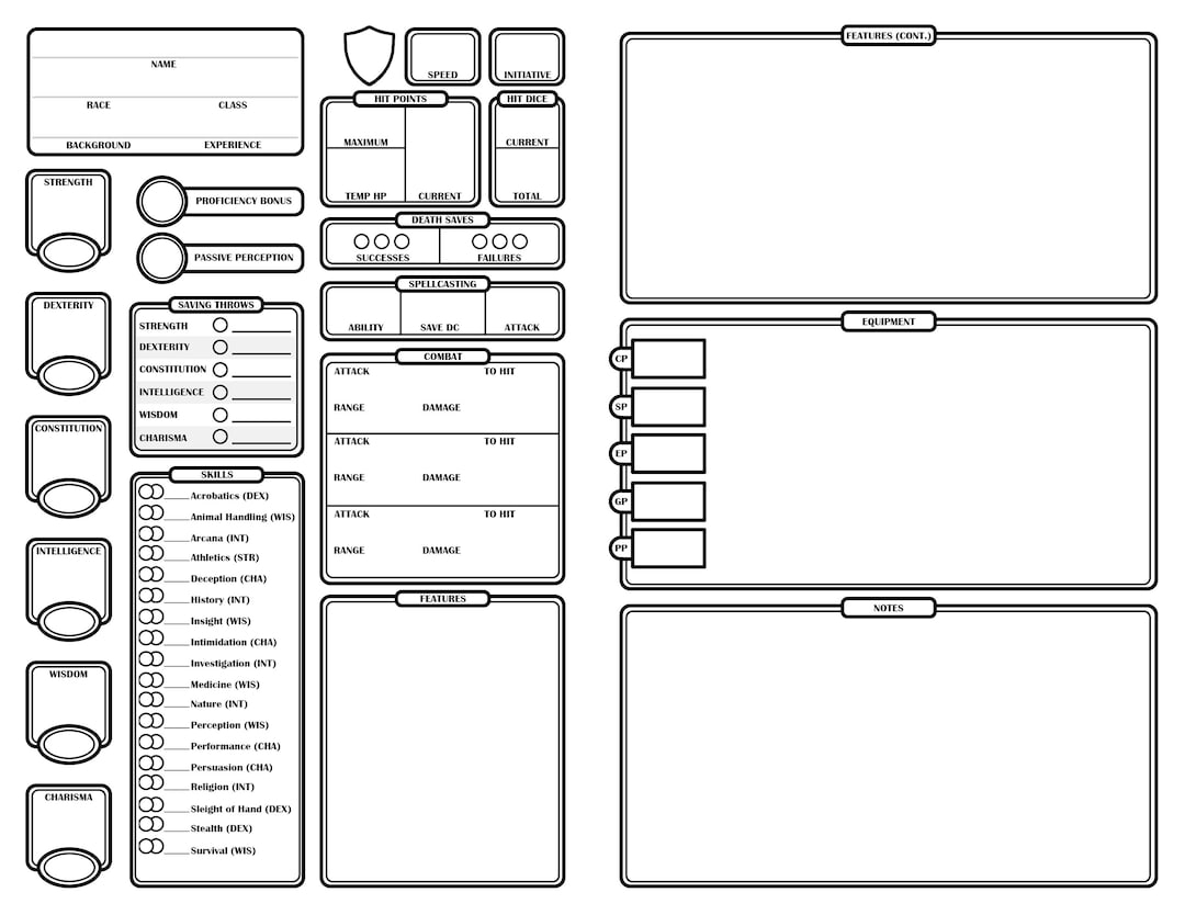 Dnd 5E Character Sheet Compact Half Sheet Etsy UK