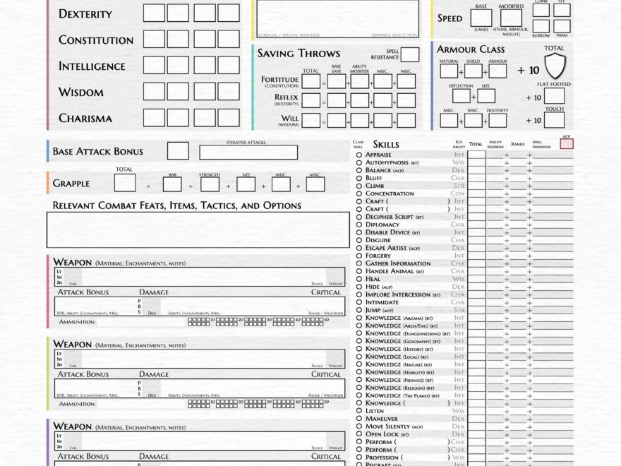 Dungeons And Dragons 3 5 Character Sheet Etsy Canada