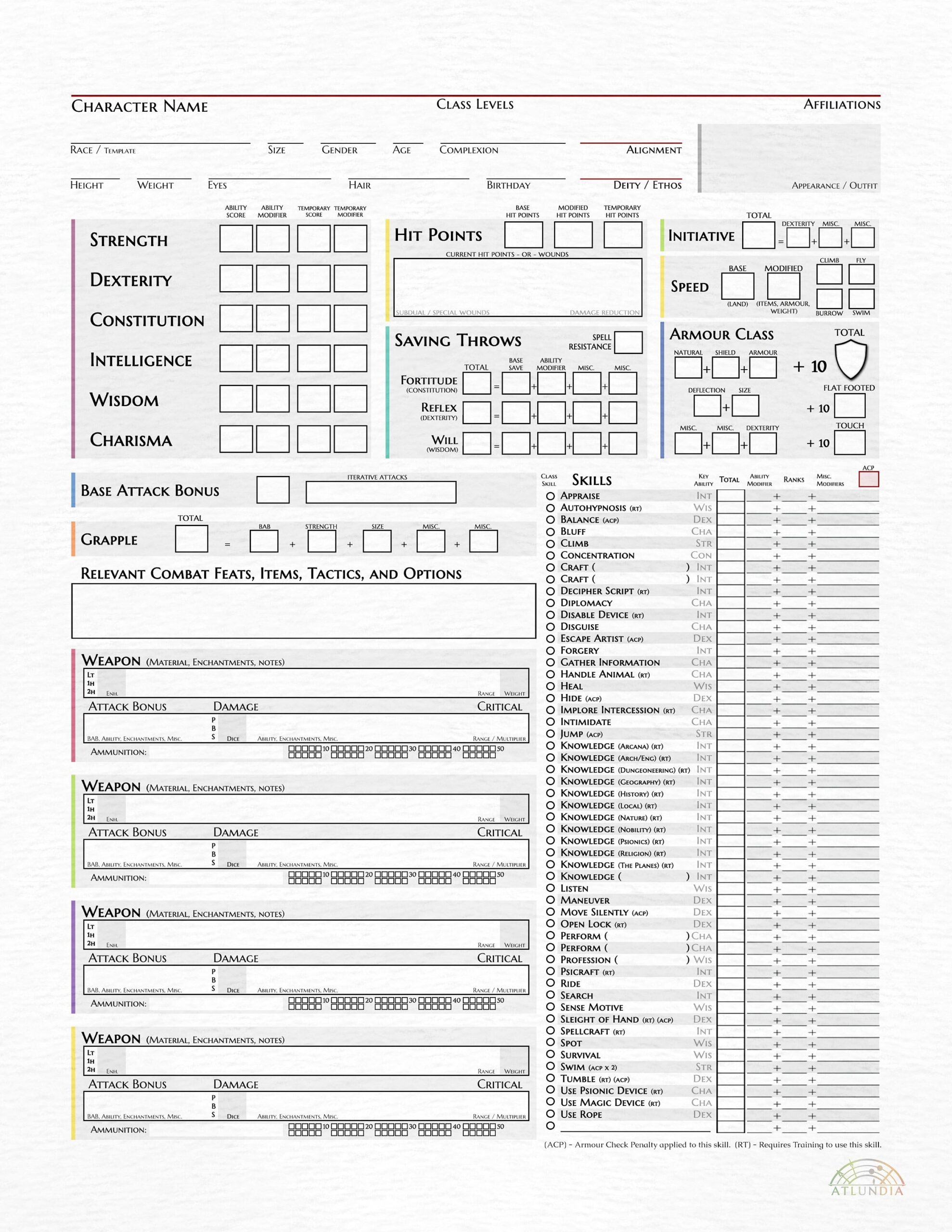 Dungeons And Dragons 3 5 Character Sheet Etsy Canada