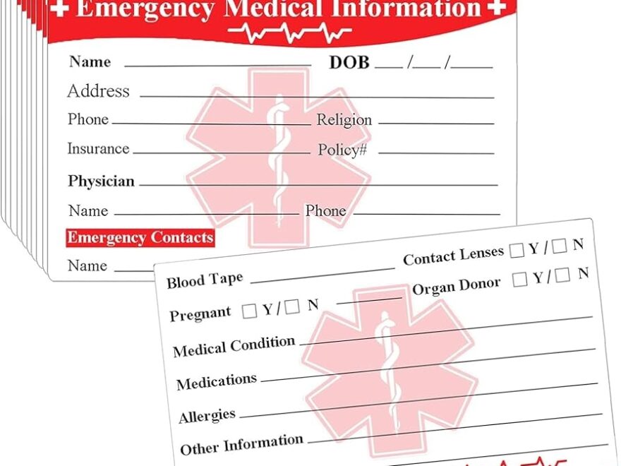 Emergency Contact ID Card Medical Alert Information 25 Pack Business Card For Emergency Medical Information 3 5 X 2 Amazon de Stationery Office Supplies