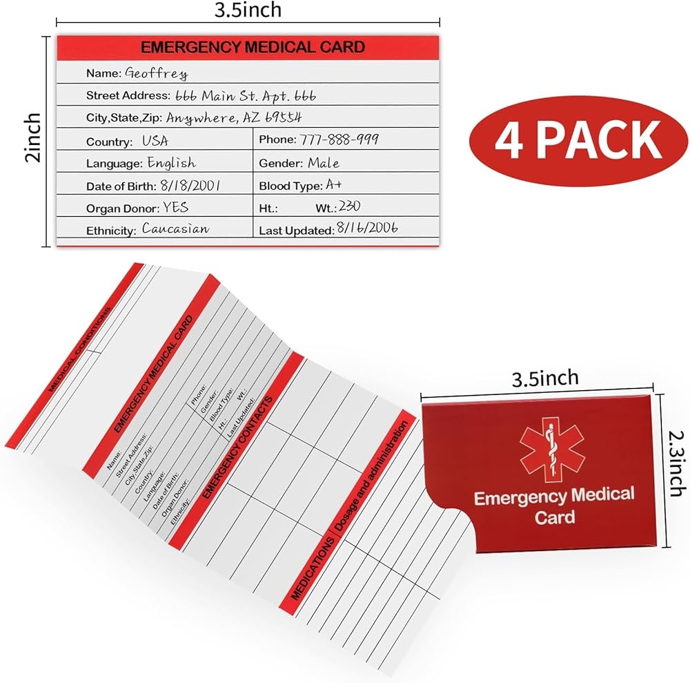Emergency ID For Medical Information Red Medical Condition And Emergency Contact ID Wallet Card Pocket Size Medication List And Medical Cards For Janitors Red Amazon de Fashion