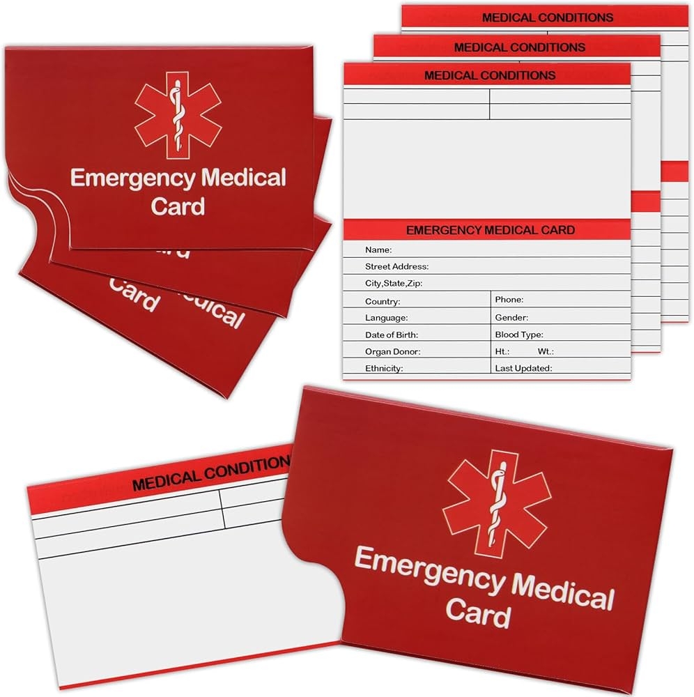 Emergency ID For Medical Information Red Medical Condition And Emergency Contact ID Wallet Card Pocket Size Medication List And Medical Cards For Janitors Red Amazon de Fashion