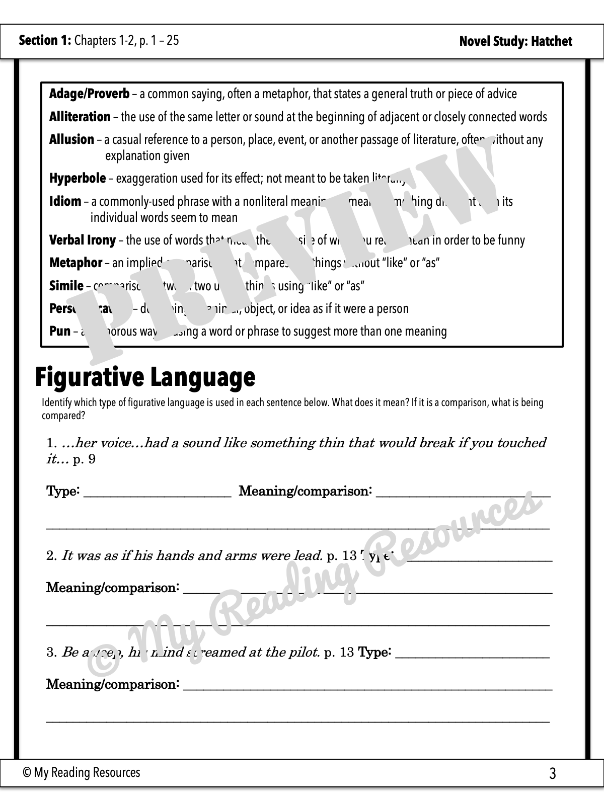 Hatchet By Gary Paulsen Free Printable Test