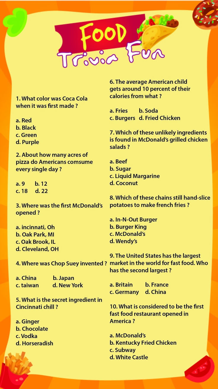 Food Trivia Questions 10 Free PDF Printables Printablee
