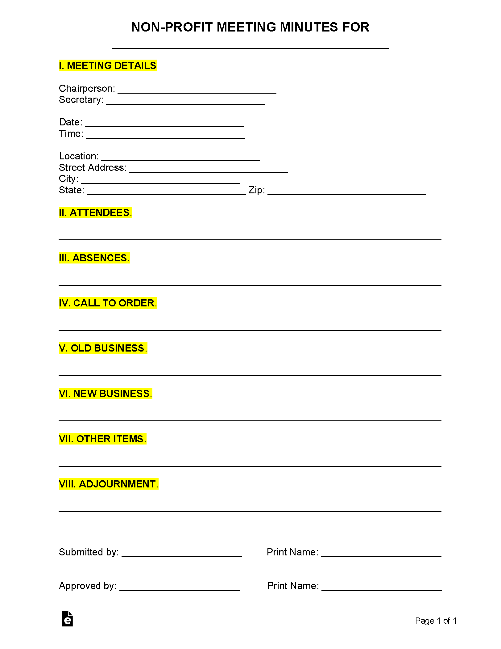 Free Non Profit Meeting Minutes Template PDF Word EForms