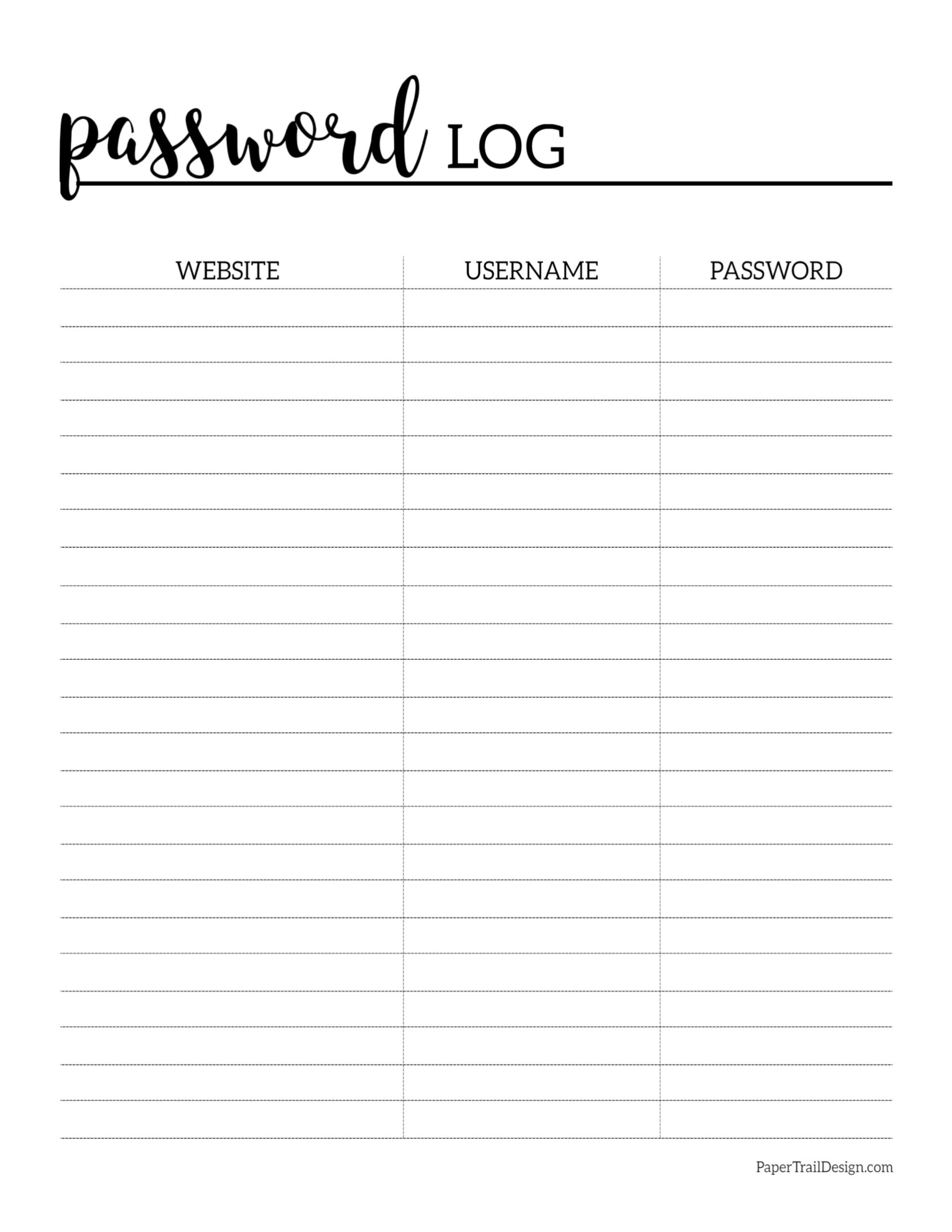 Free Printable Account Info Log