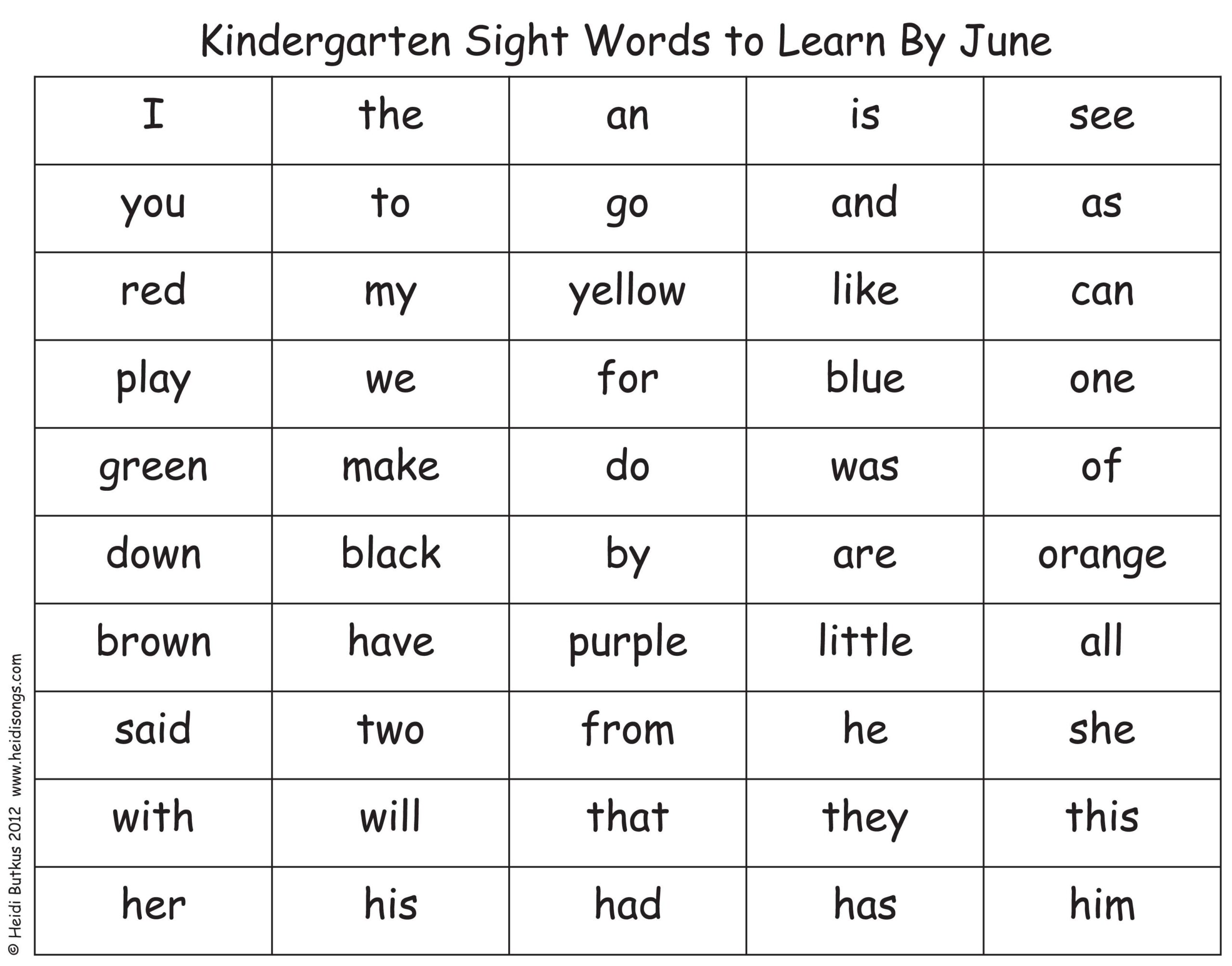 Free Printables Kindergarten Sight Words Jeremytucampgrattac1980 s Ownd