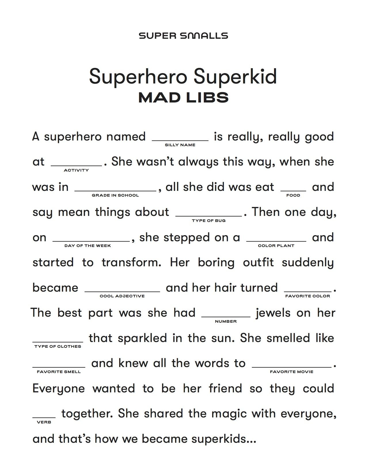 Free Printable Mad Libs For Kids