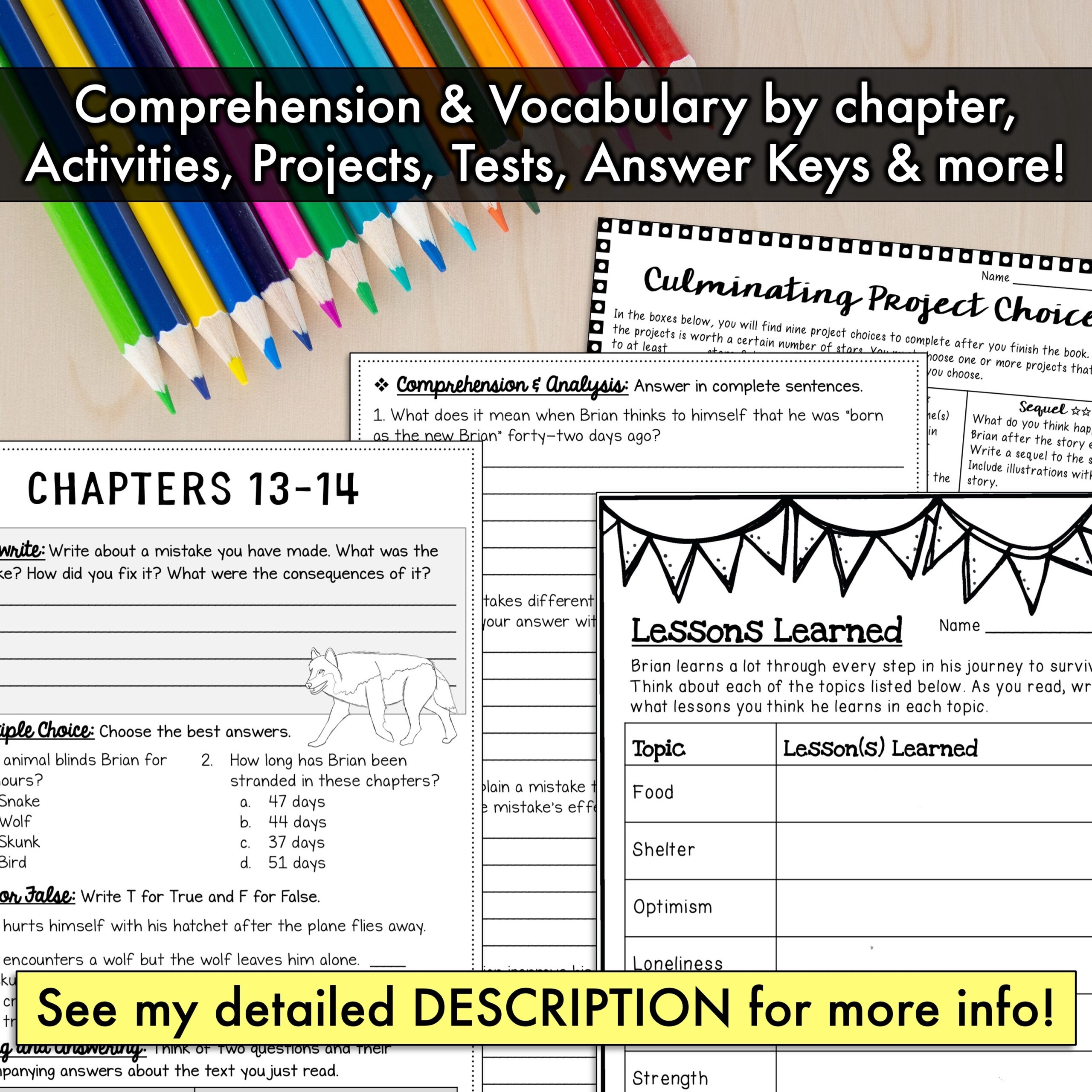 Hatchet Novel Study Unit Comprehension Questions With Activities And Tests Made By Teachers