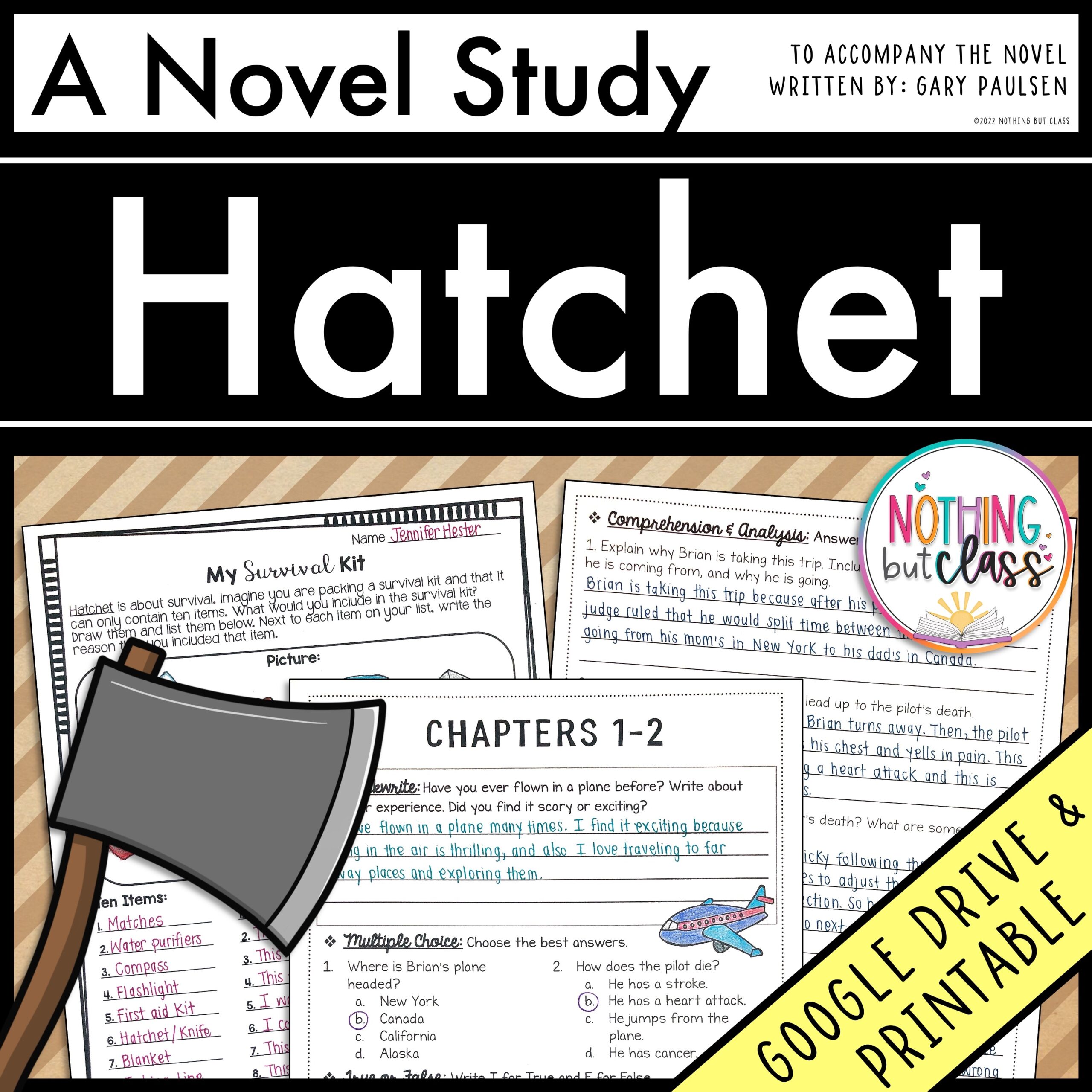 Hatchet Novel Study Unit Comprehension With Activities And Tests Literature Guide Printable And Digital Classful