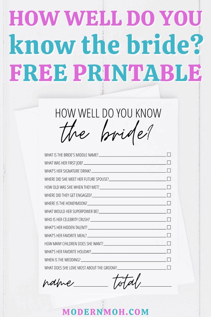 How Well Do You Know The Bride Free Printable