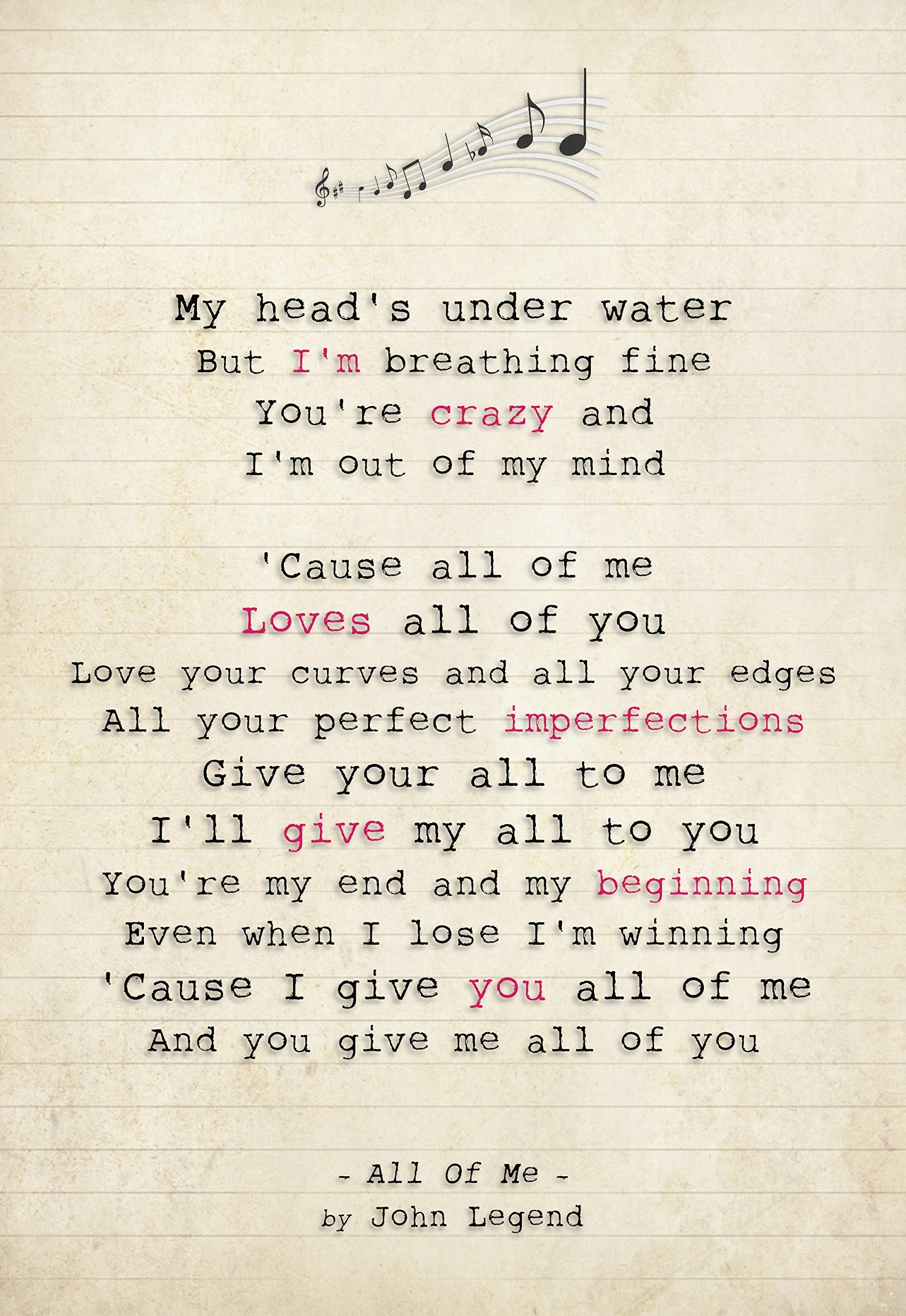 Printable Words To All Of Me