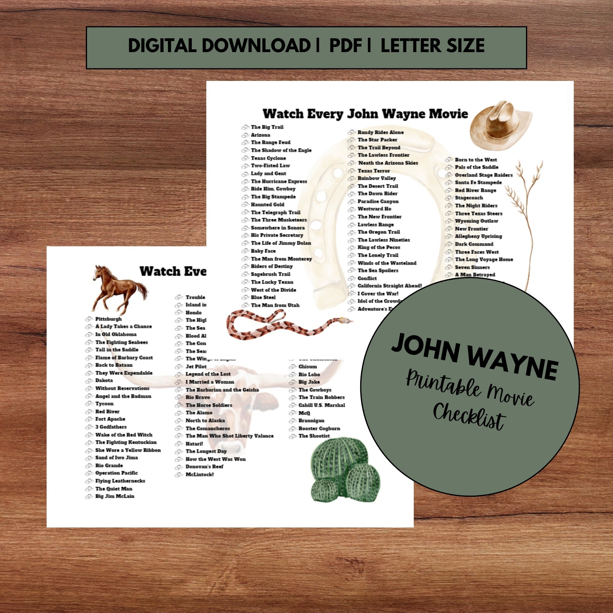 John Wayne Movie Checklist John Wayne Movie Checklist Movie List Actor John Wayne John Wayne Movies John Wayne List Etsy Canada