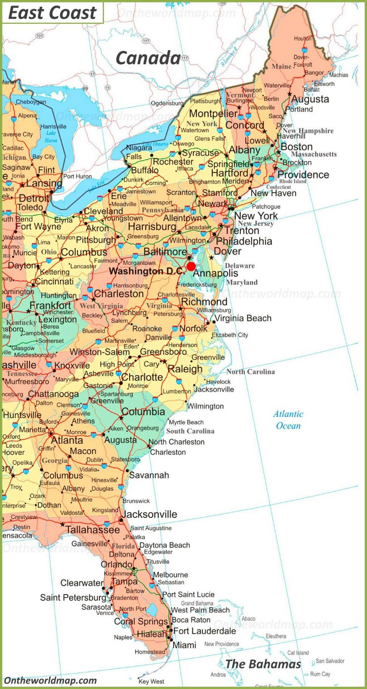 Map Of East Coast Of The United States Worksheets Library