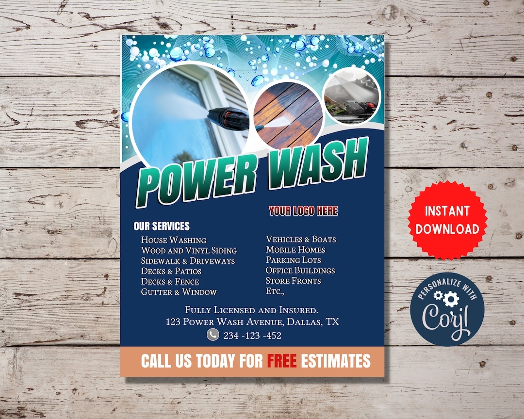 Power Washing Company Event Flyer Printable Pressure Washing Home Residential Commercial Small Business Design Handout MLN157 Etsy UK