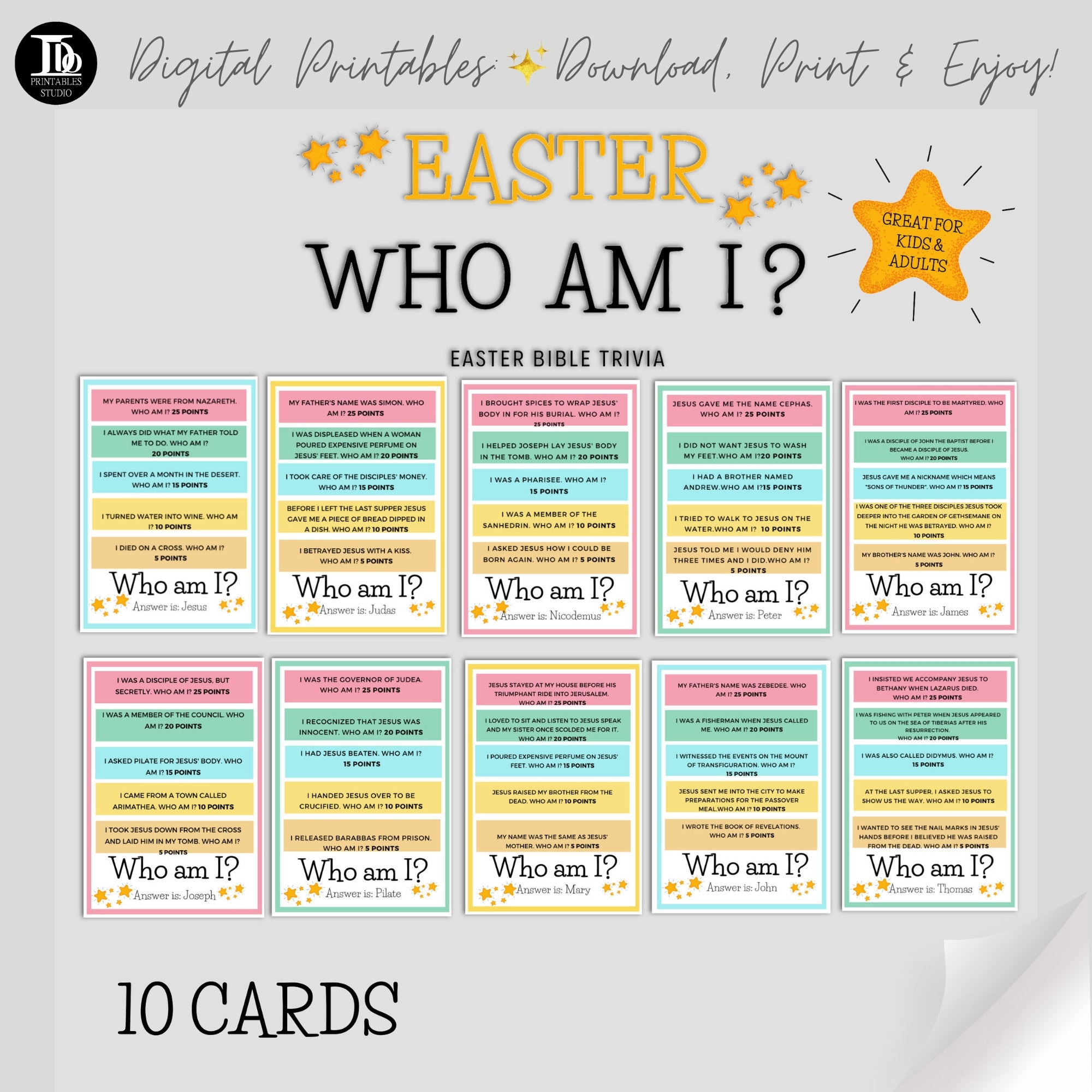 Printable Easter Game Cards Easter Who Am I Activity Easter Kids Activity Easter Family Game Bible Trivia easter Story Easter Fun Etsy