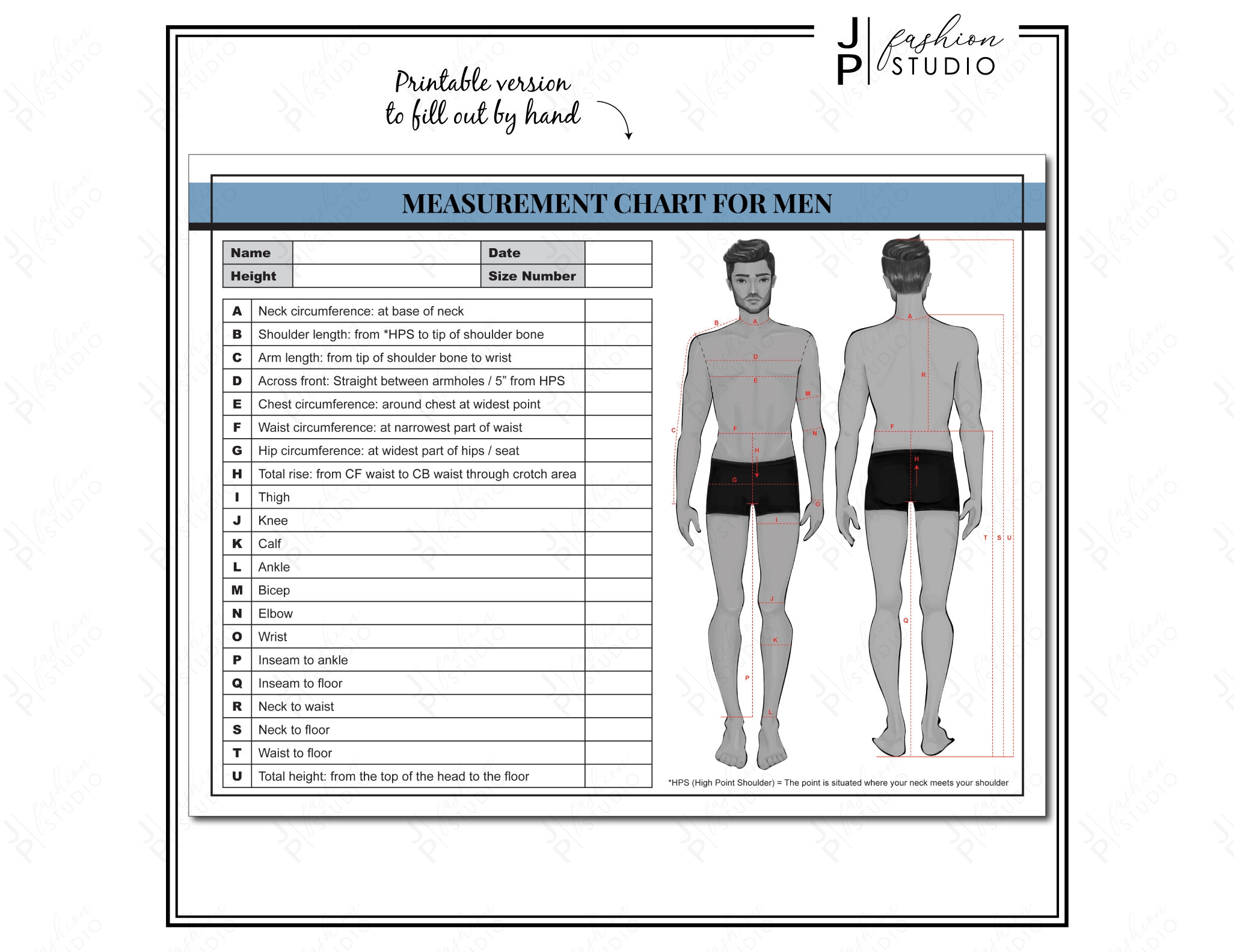Printable Body Measurement Chart For Sewing