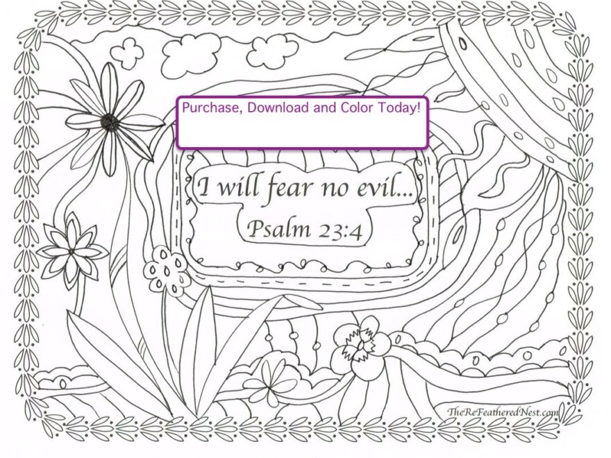 Psalm 23 4 Downloadable Scripture Coloring Page i Will Fear No Evil Etsy New Zealand