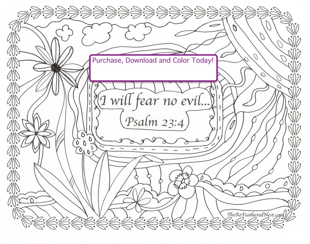 Psalm 23 4 Downloadable Scripture Coloring Page i Will Fear No Evil Etsy New Zealand