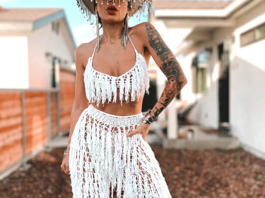 Western Crochet Cowboy Knit Fringe Rave Set Bachelorette Outfit Fringe Sequin Flare Pants Cowgirl Costume Etsy
