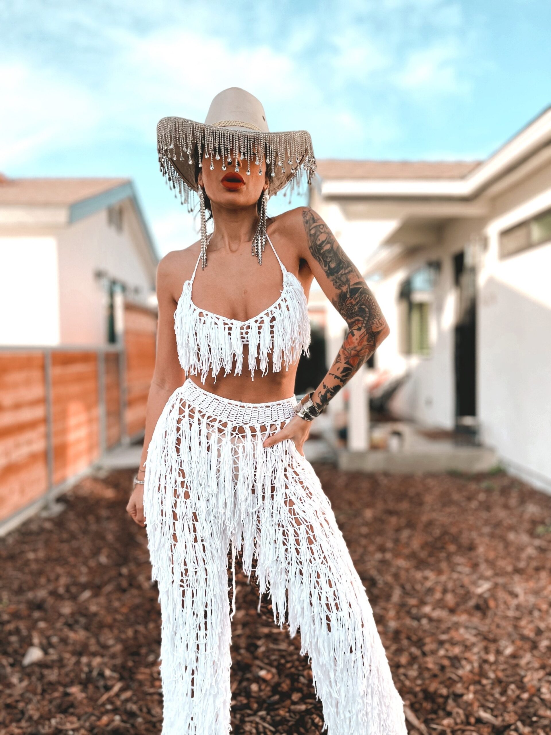 Western Crochet Cowboy Knit Fringe Rave Set Bachelorette Outfit Fringe Sequin Flare Pants Cowgirl Costume Etsy