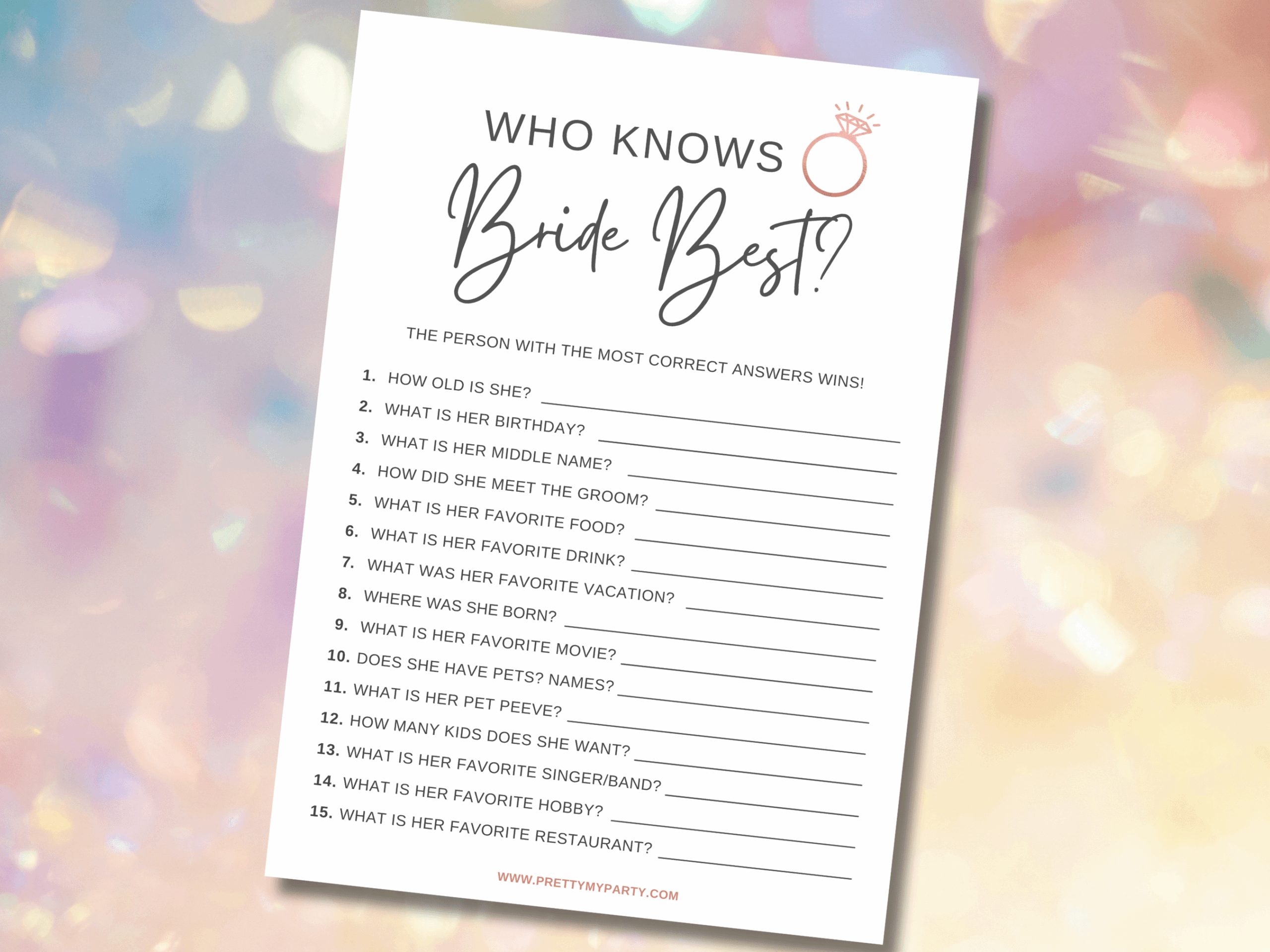 Who Knows The Bride Best Free Printable Game Pretty My Party