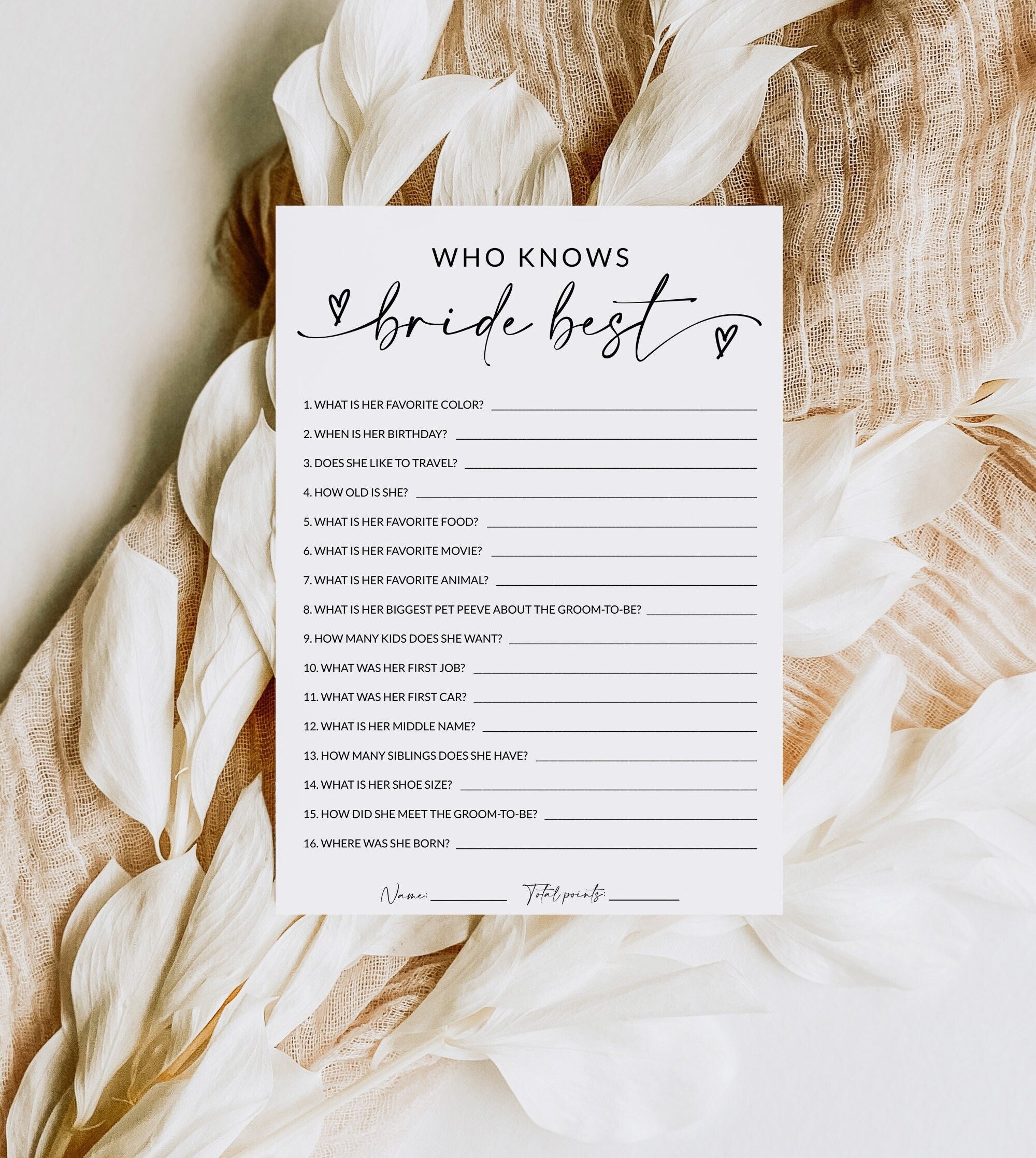 Who Knows The Bride Best How Well Do You Know The Bride Bridal Shower Game Printable Bridal Shower Trivia Editable Template A1 Etsy