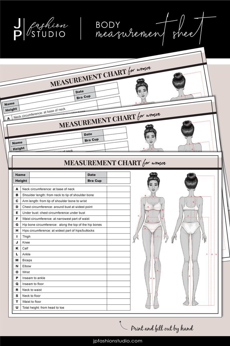 Women s Body Measurement Size Chart Fashion Designer Template