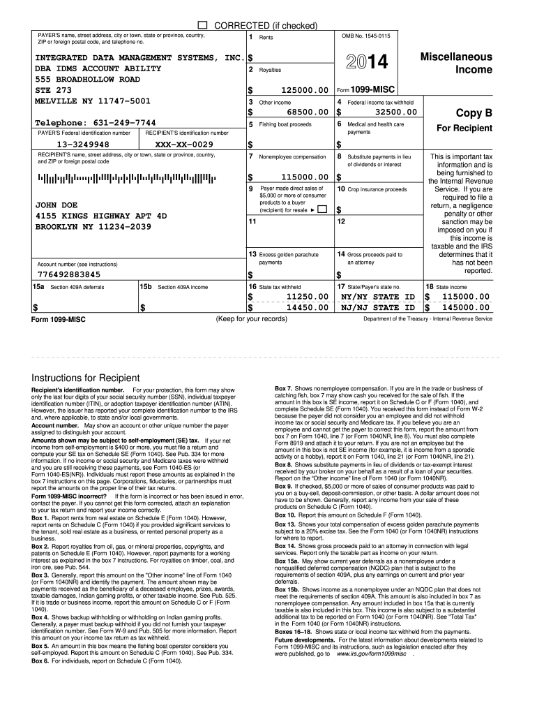 Printable Form 1099 Misc 2025