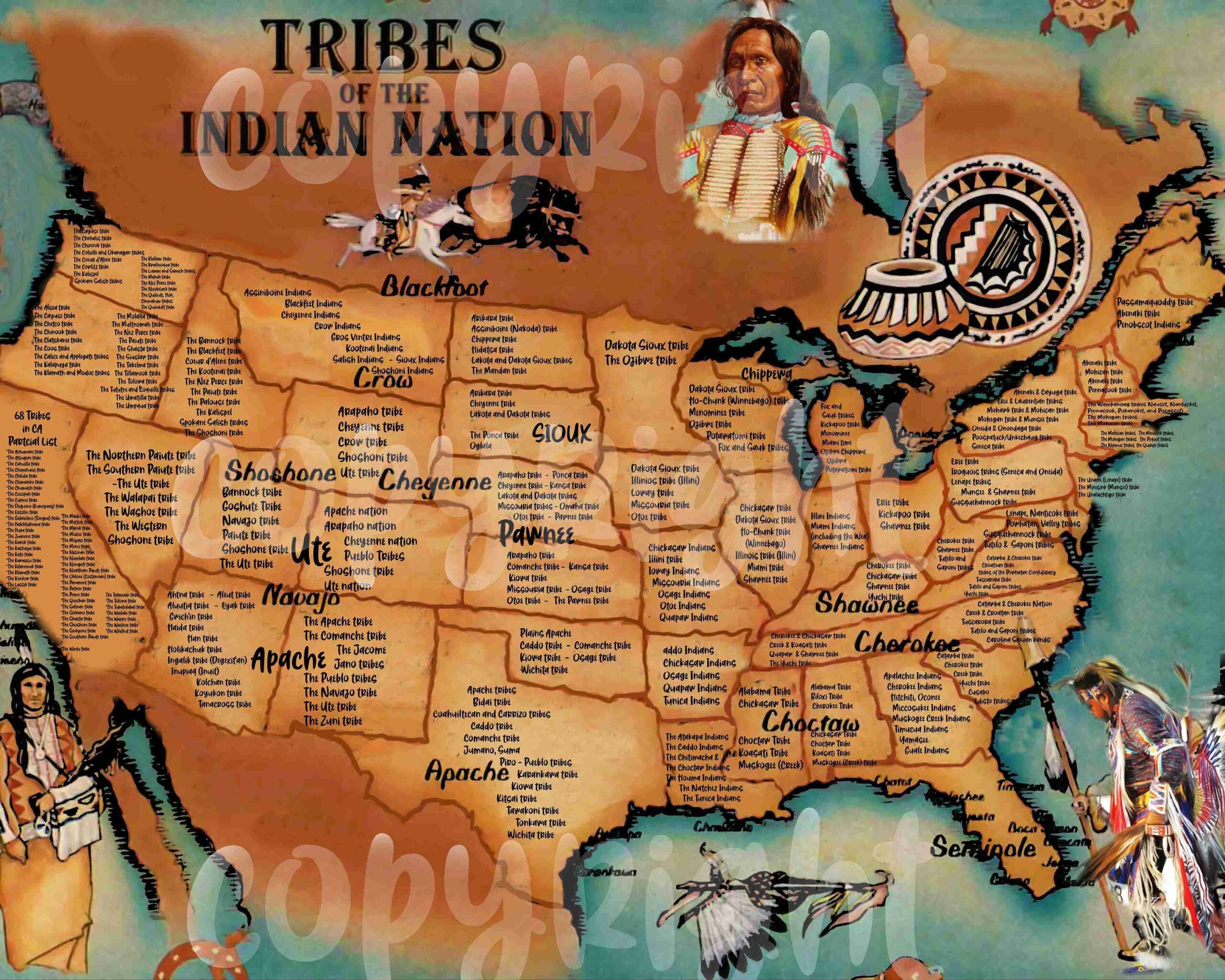 11 X 14 Digital Instant Download Tribal Map Of The Native American Indian Nations Every Major Tribe In Listed Etsy Canada
