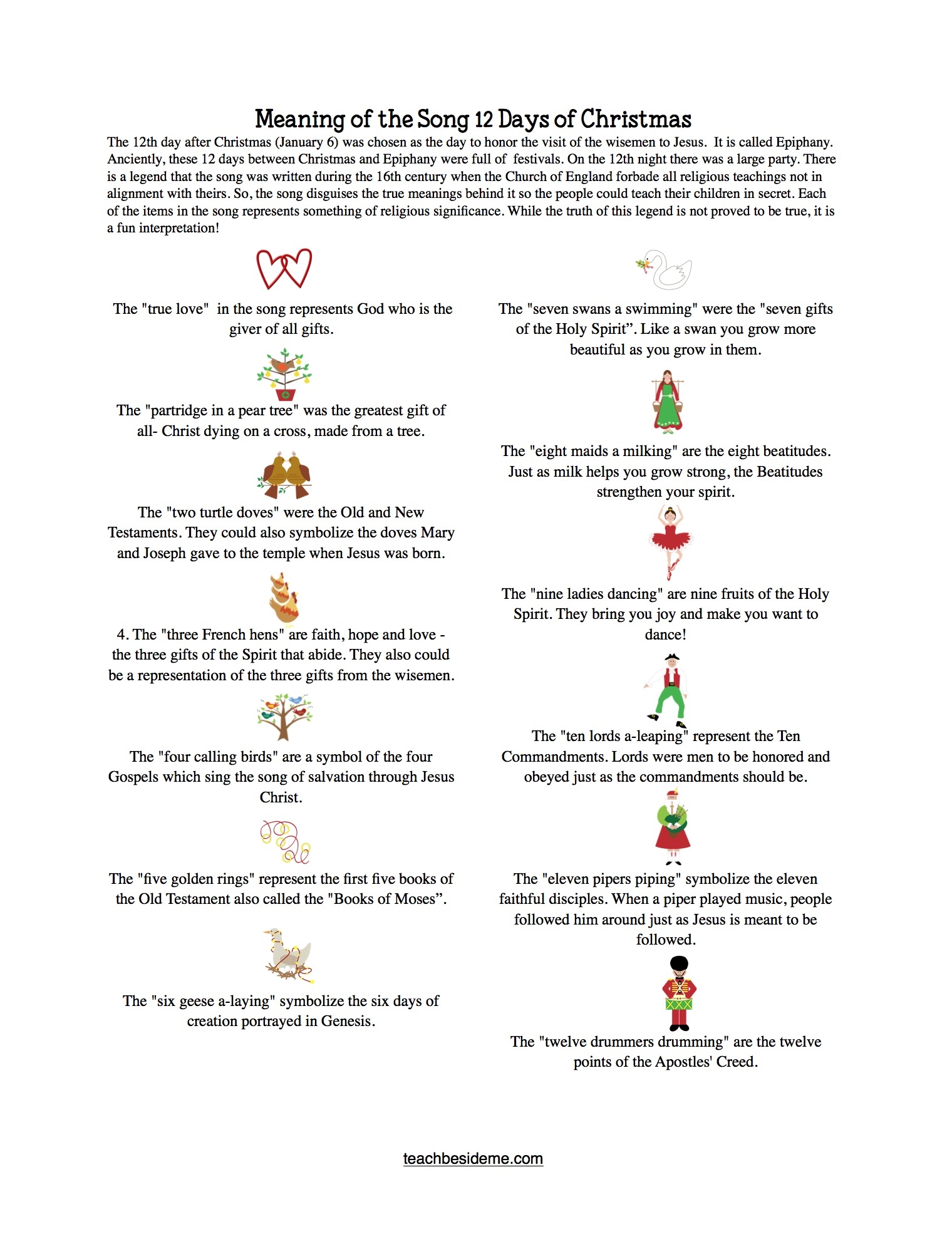 Lyrics For 12 Days Of Christmas Printable