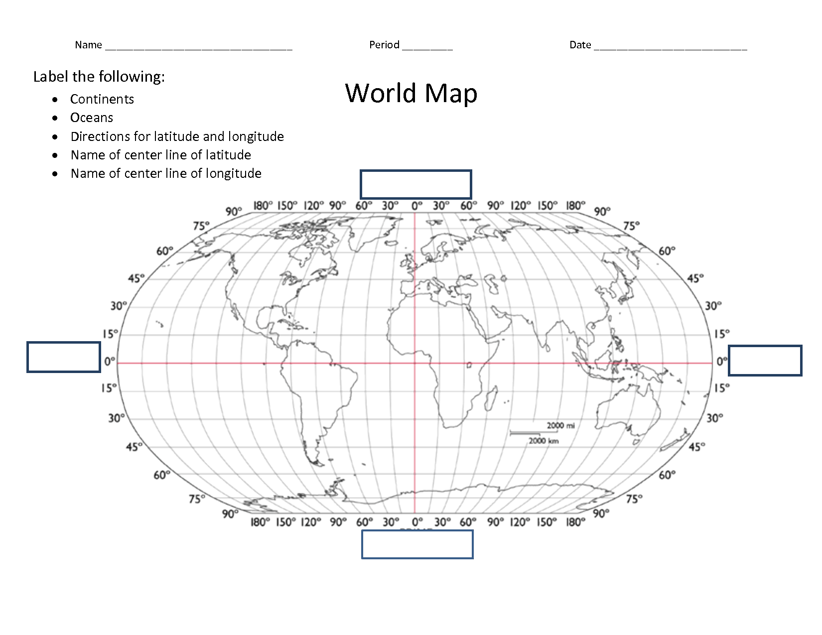 World Map With Longitude And Latitude Lines Printable