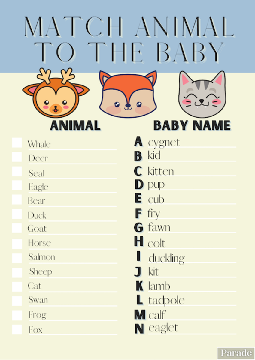 Baby Animal Match Baby Shower Game Free Printable