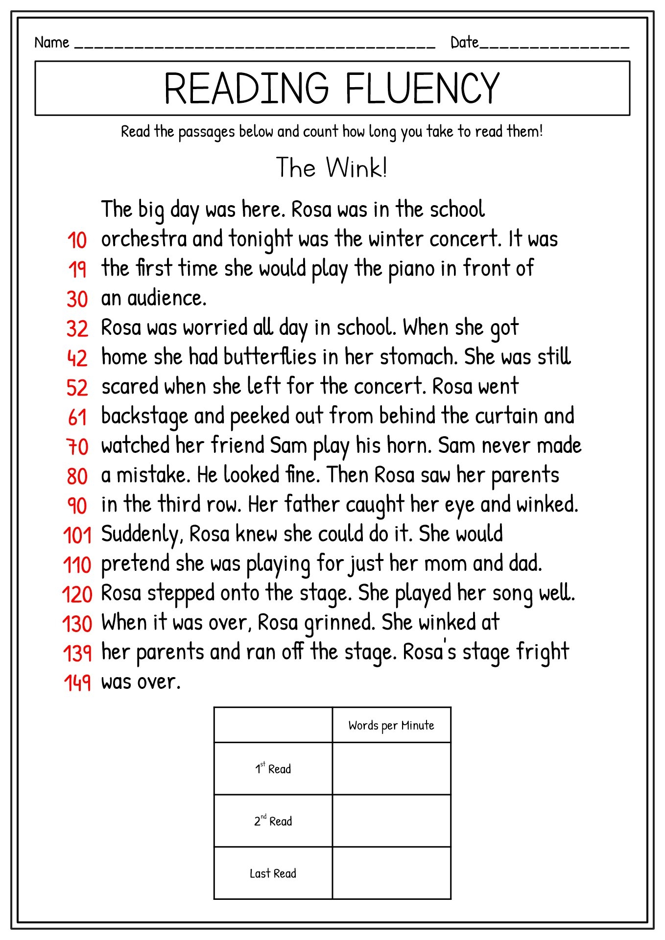 Free Printable Reading Fluency Tests