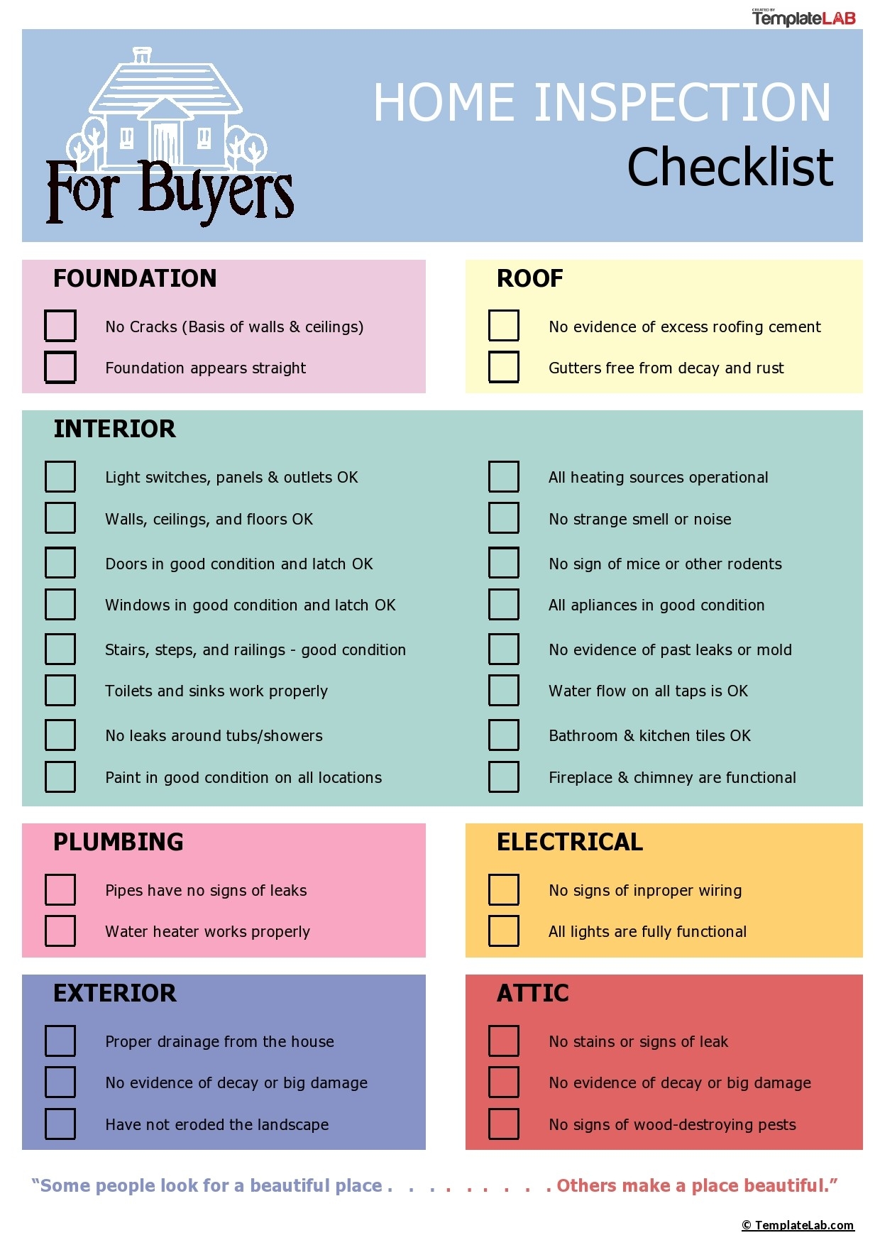 20 Printable Home Inspection Checklists Word PDF 