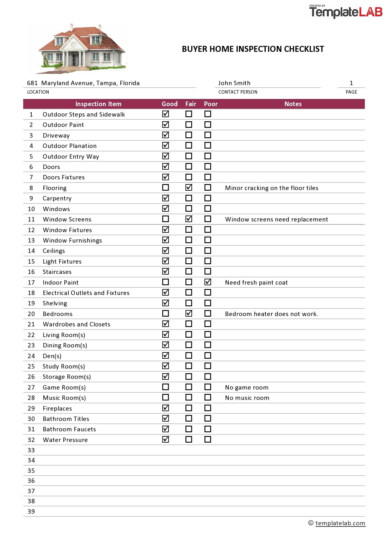 20 Printable Home Inspection Checklists Word PDF 