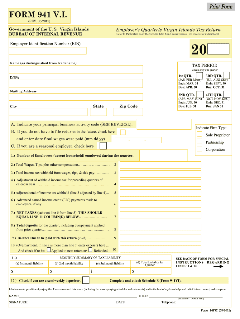 2012 2025 Form VI BIR 941 V I Fill Online Printable Fillable Blank PdfFiller