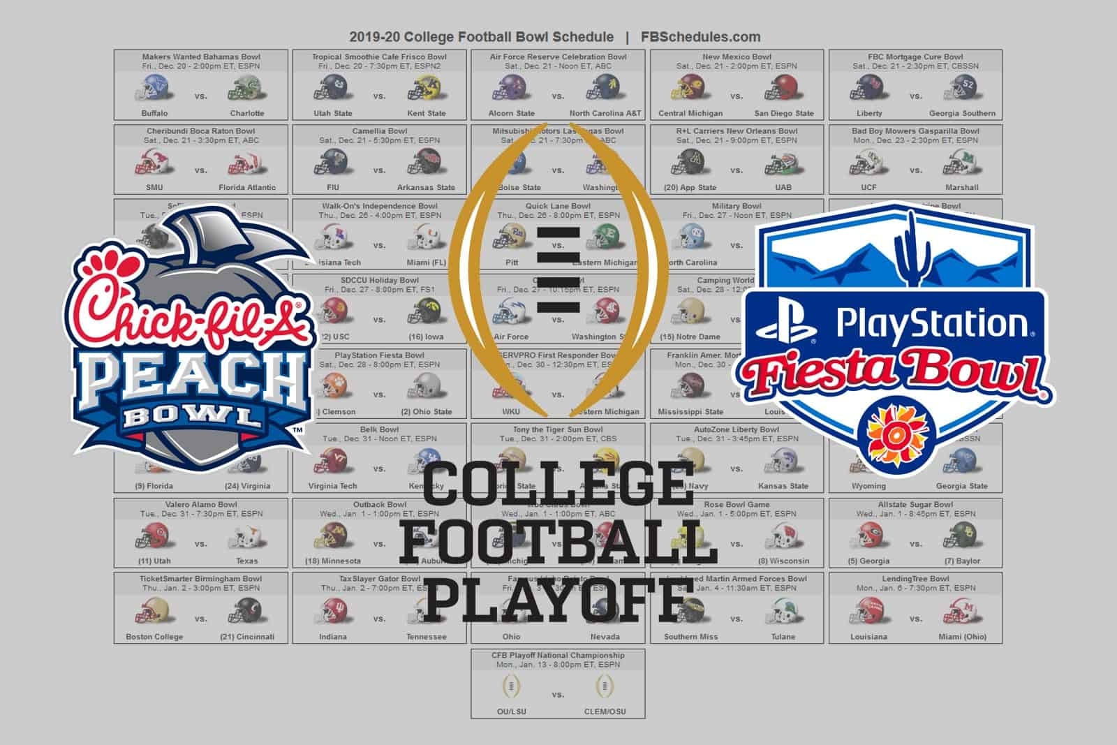 College Football Bowl Printable Schedule