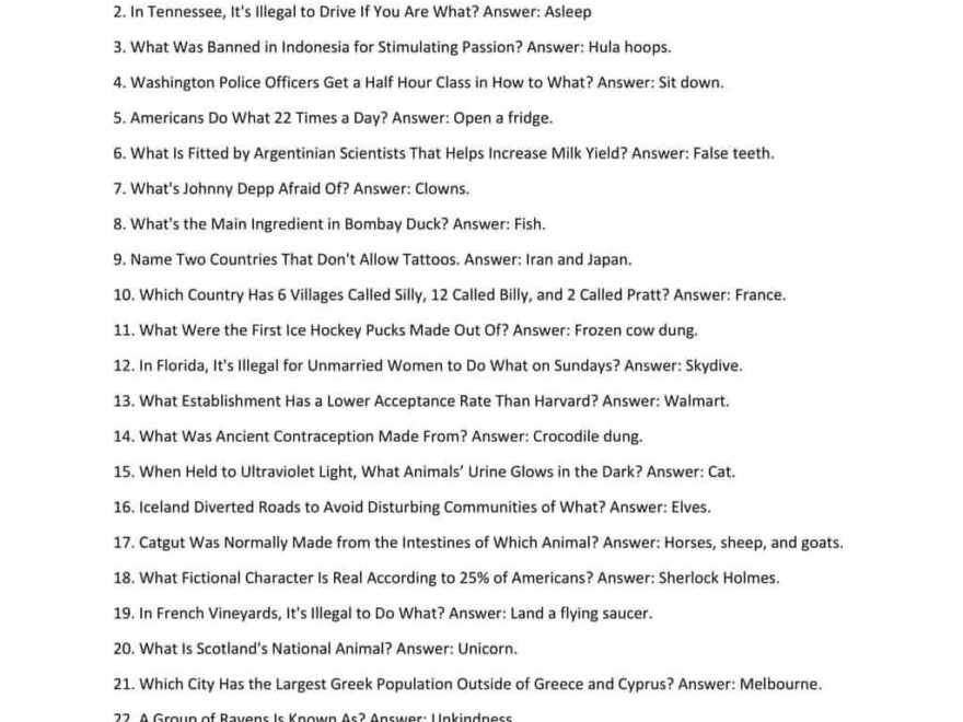 202 Really Funny Trivia Questions Answers Easy To Hard