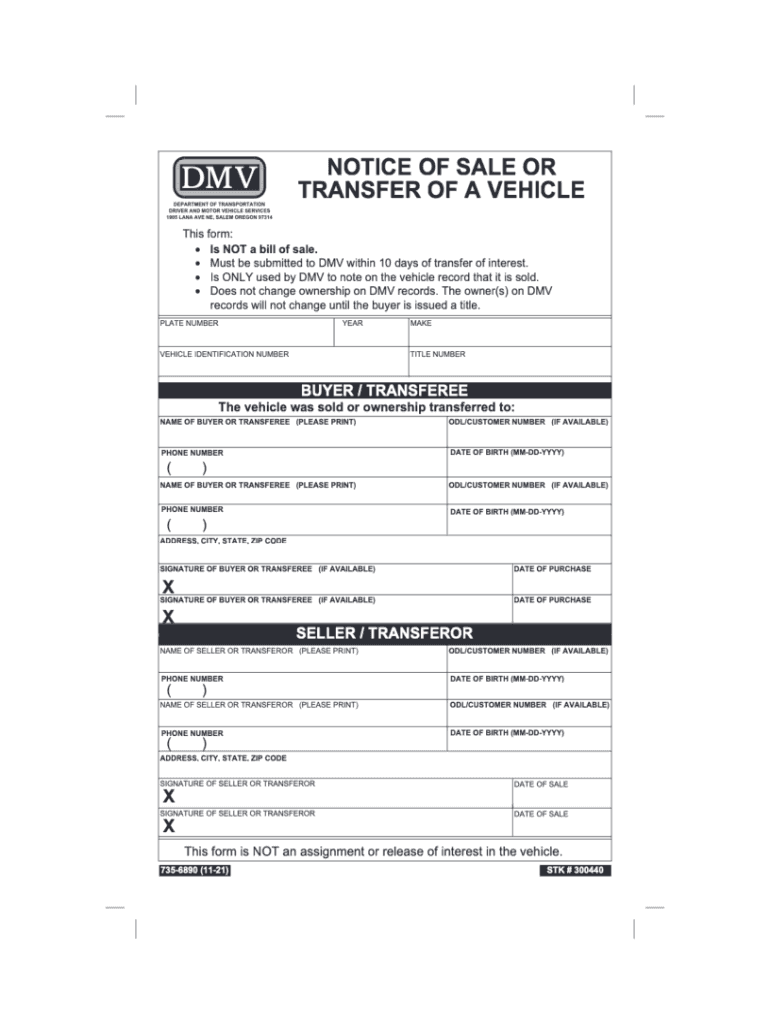 2021 2025 Form OR DMV 735 6890 Fill Online Printable Fillable Blank PdfFiller
