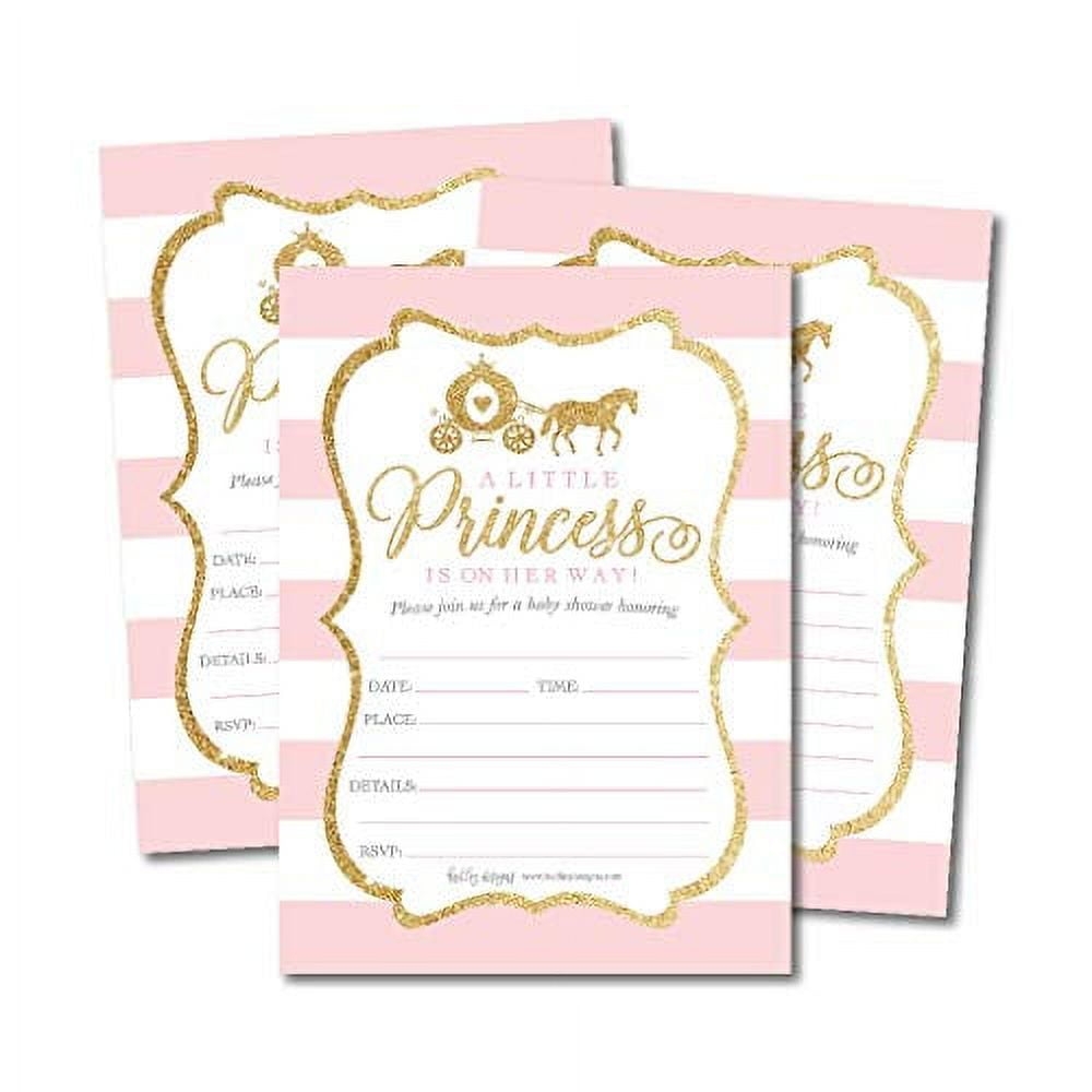 25 Little Princess Baby Shower Invitations Pink Gold Sprinkle Invite For Girl Modern Gender Theme On Her Way Cute Printed Fill Or Write In Blank Printable Card Unique Coed Party Supplies 